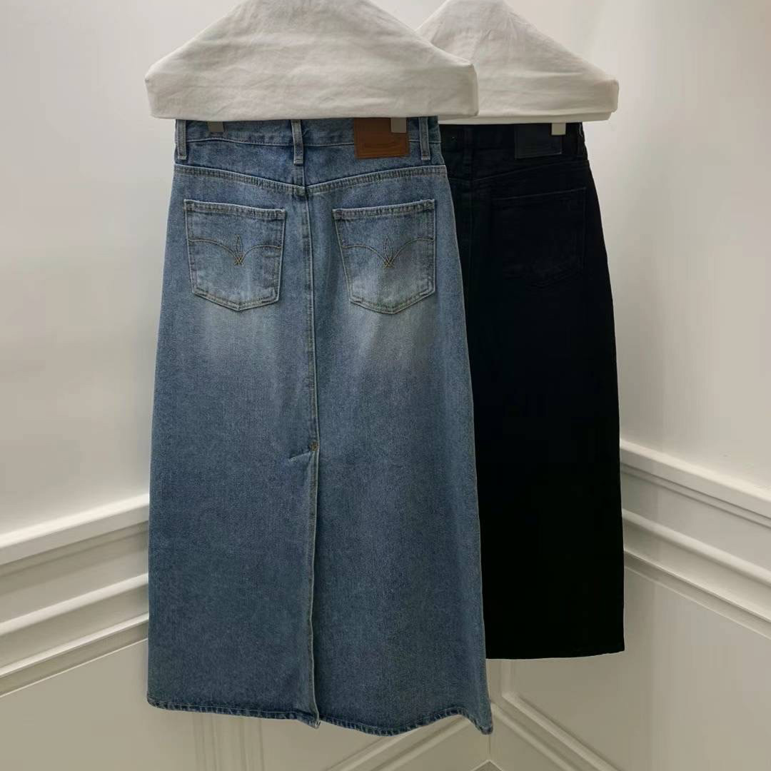 I15高個也可以買！挺料後衩A字牛仔裙(藍S)