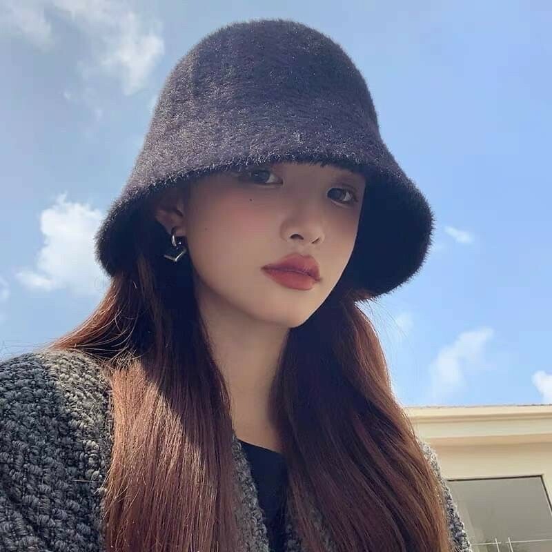 素面水貂毛漁夫帽