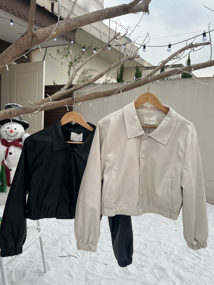 皮革壓釦短版皮外套*2色