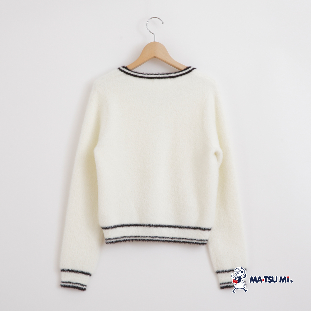 MA‧TSU Mi 跳色柔軟毛料珍珠針織上衣(白.水藍)