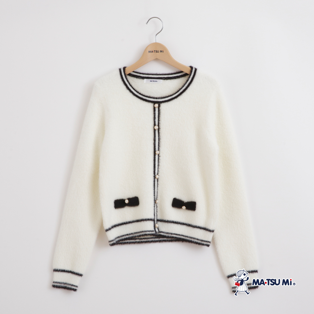 MA‧TSU Mi 跳色柔軟毛料珍珠針織上衣(白.水藍)