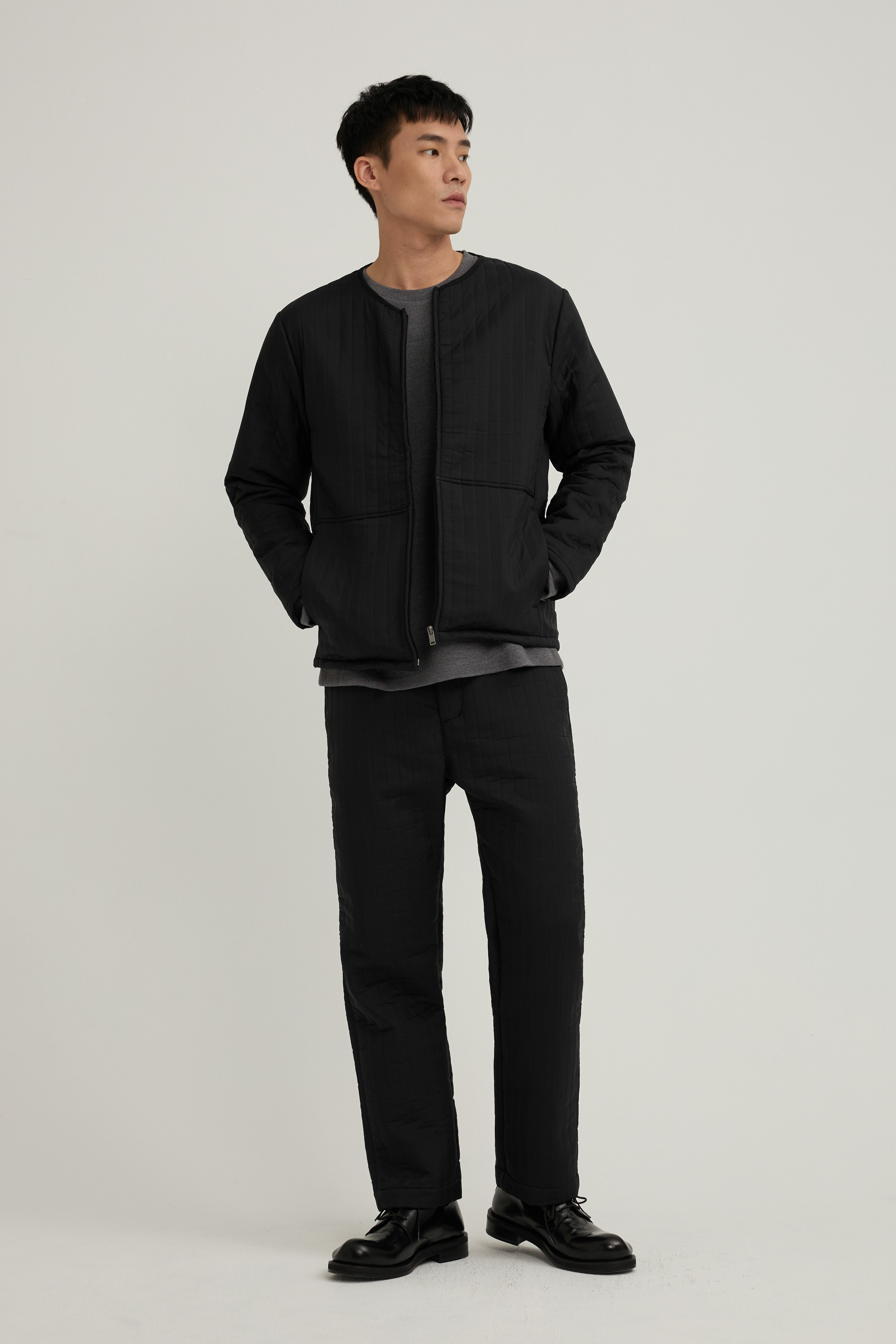 LINER 圓領拉鍊式外套 男（黑）