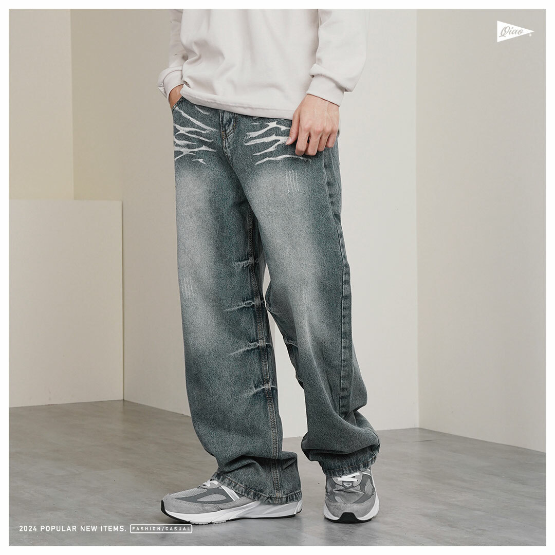 Jeans - 摺痕水洗 牛仔褲