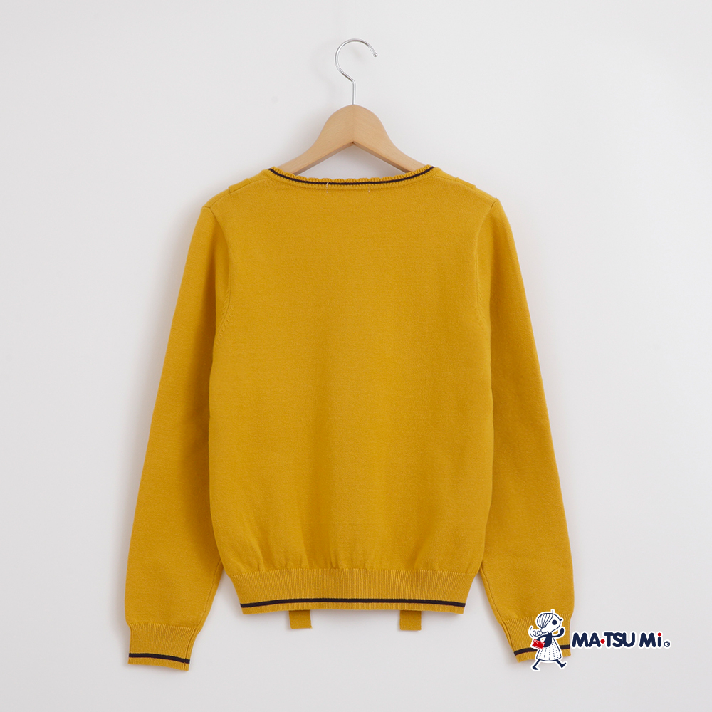 MA‧TSU Mi 菱格編織麻花撞色織帶釦飾針織上衣(黃.黑)