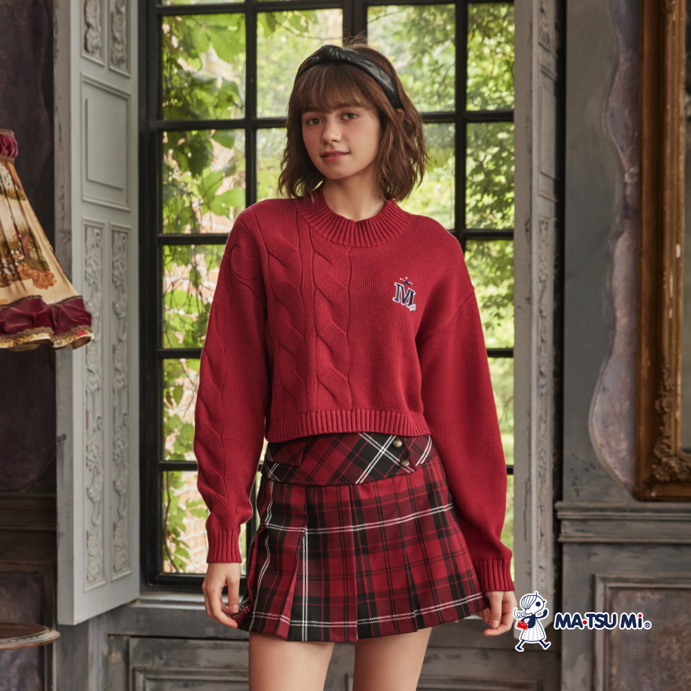 MA‧TSU Mi 學院風格紋百褶短裙(紅.深藍)