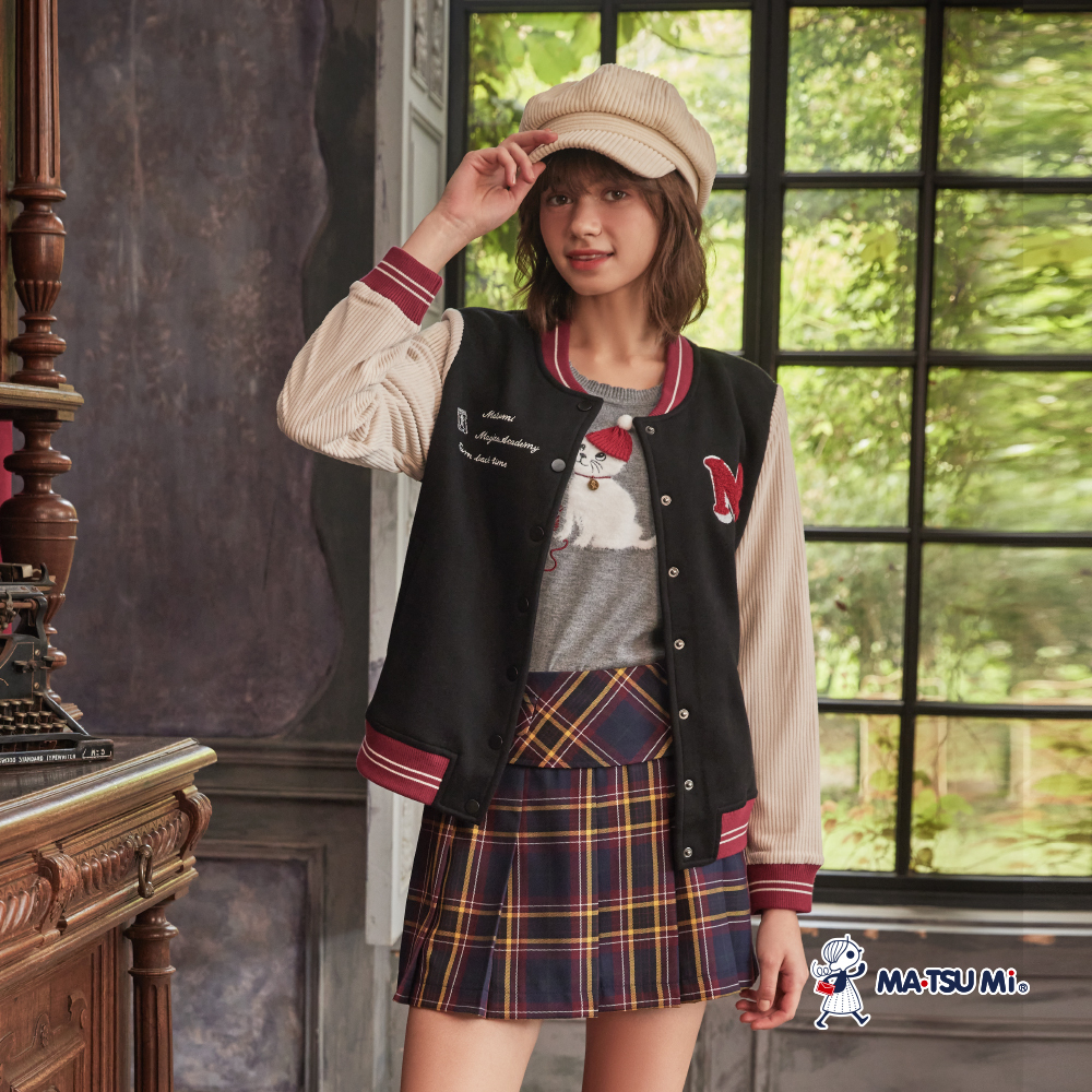 MA‧TSU Mi 學院風格紋百褶短裙(紅.深藍)