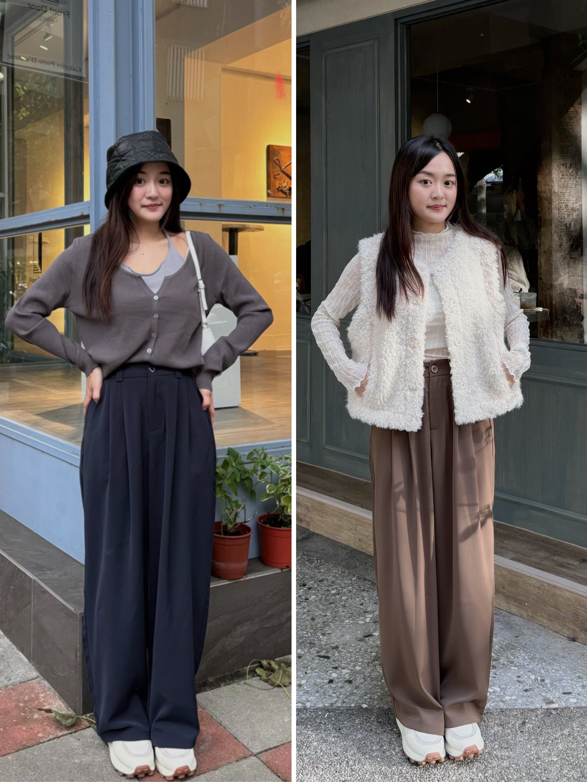 小個子西裝寬褲3.0直筒休閒上班百搭西裝褲(藏青/咖)(九分/長款) XXS-XL