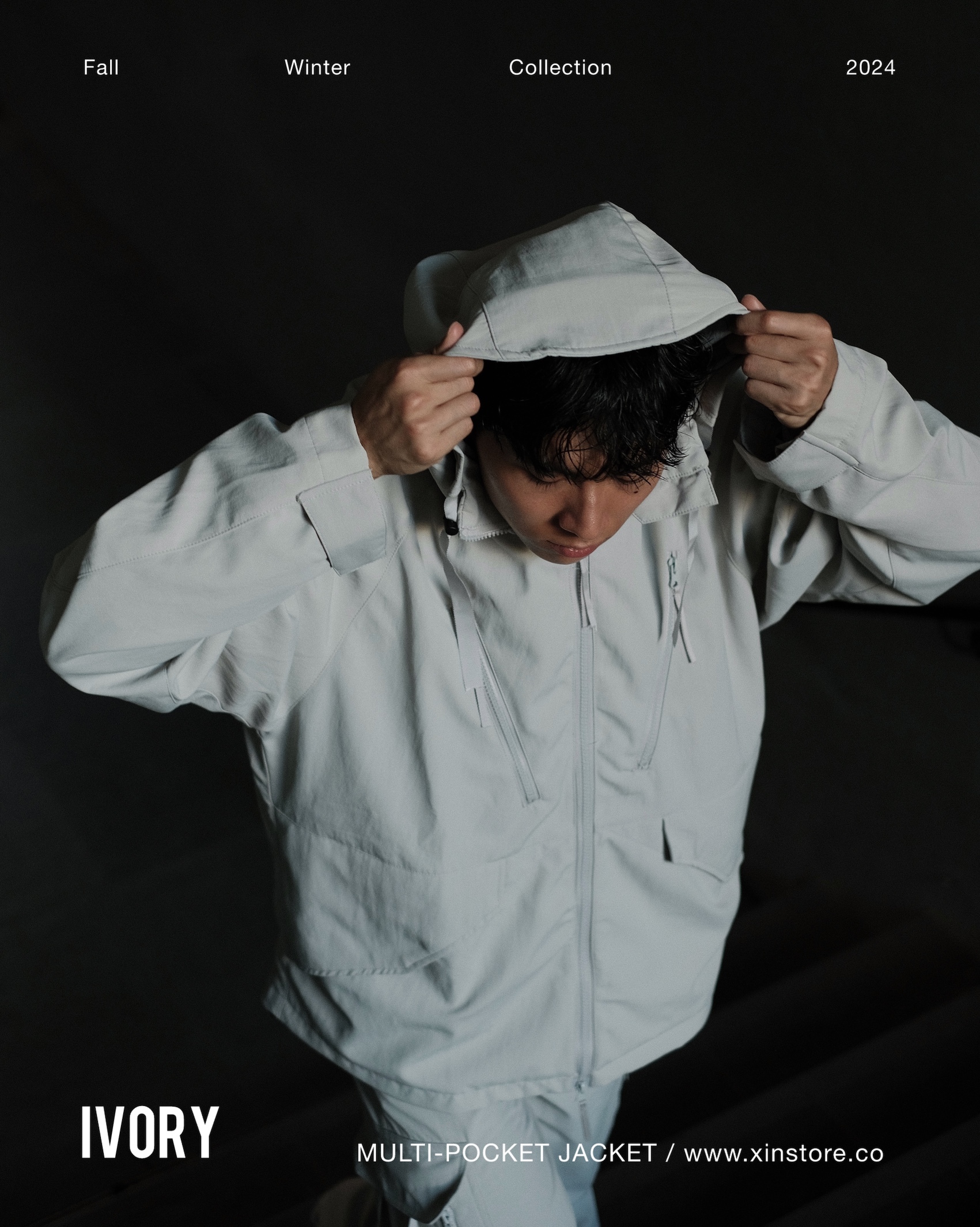 <現貨>IVORY Multi-Pocket Jacket 連帽 多口袋 雙拉鍊 防風 外套 兩色【Y710】