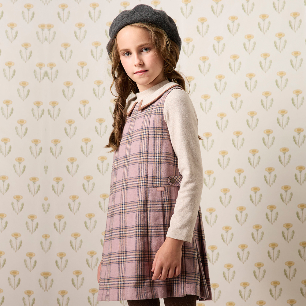 PIPPY 經典格紋棉質背心洋裝 粉