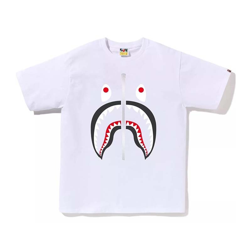 BAPE 燙銀拉鍊鯊魚灰嘴TEE 白 短袖 BAPE-350 [台灣現貨]
