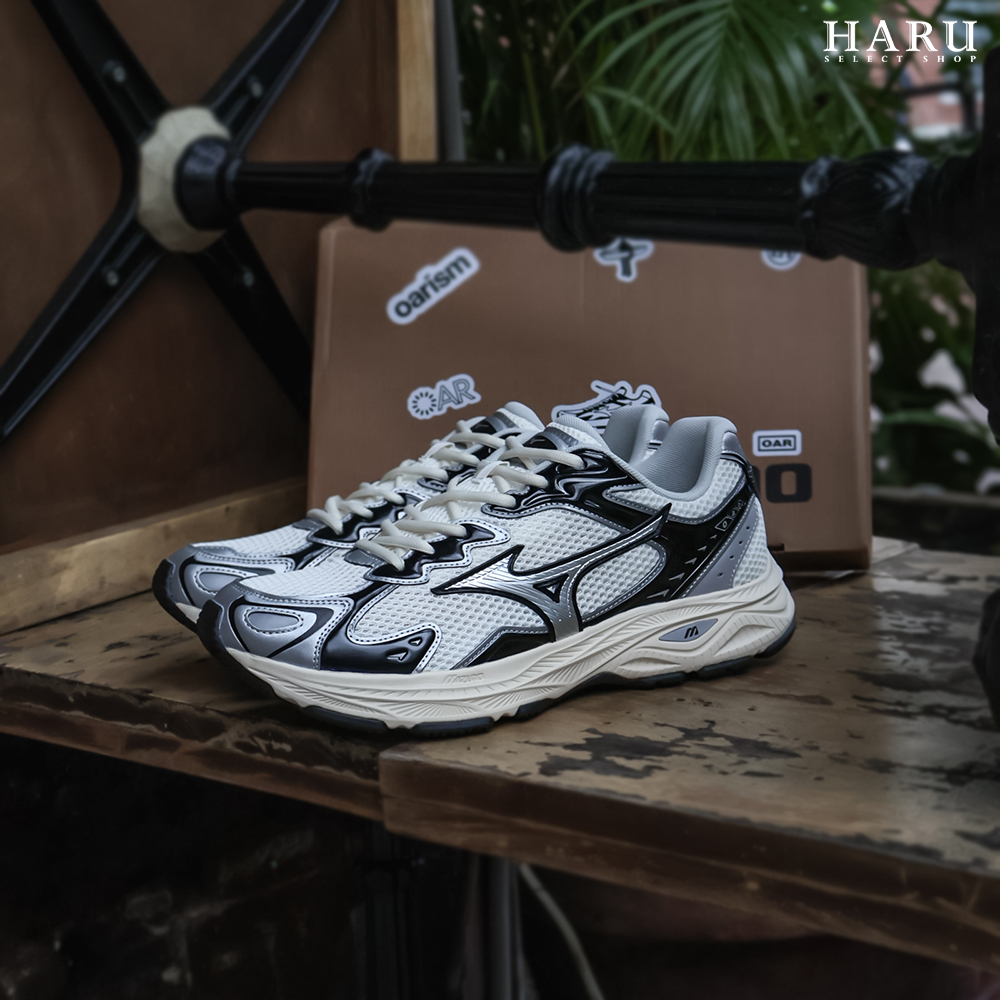 Oarism x Mizuno Racer S 聯名款 白灰黑銀 奶油中底 網眼 慢跑鞋 復古慢跑鞋 D1GH243601