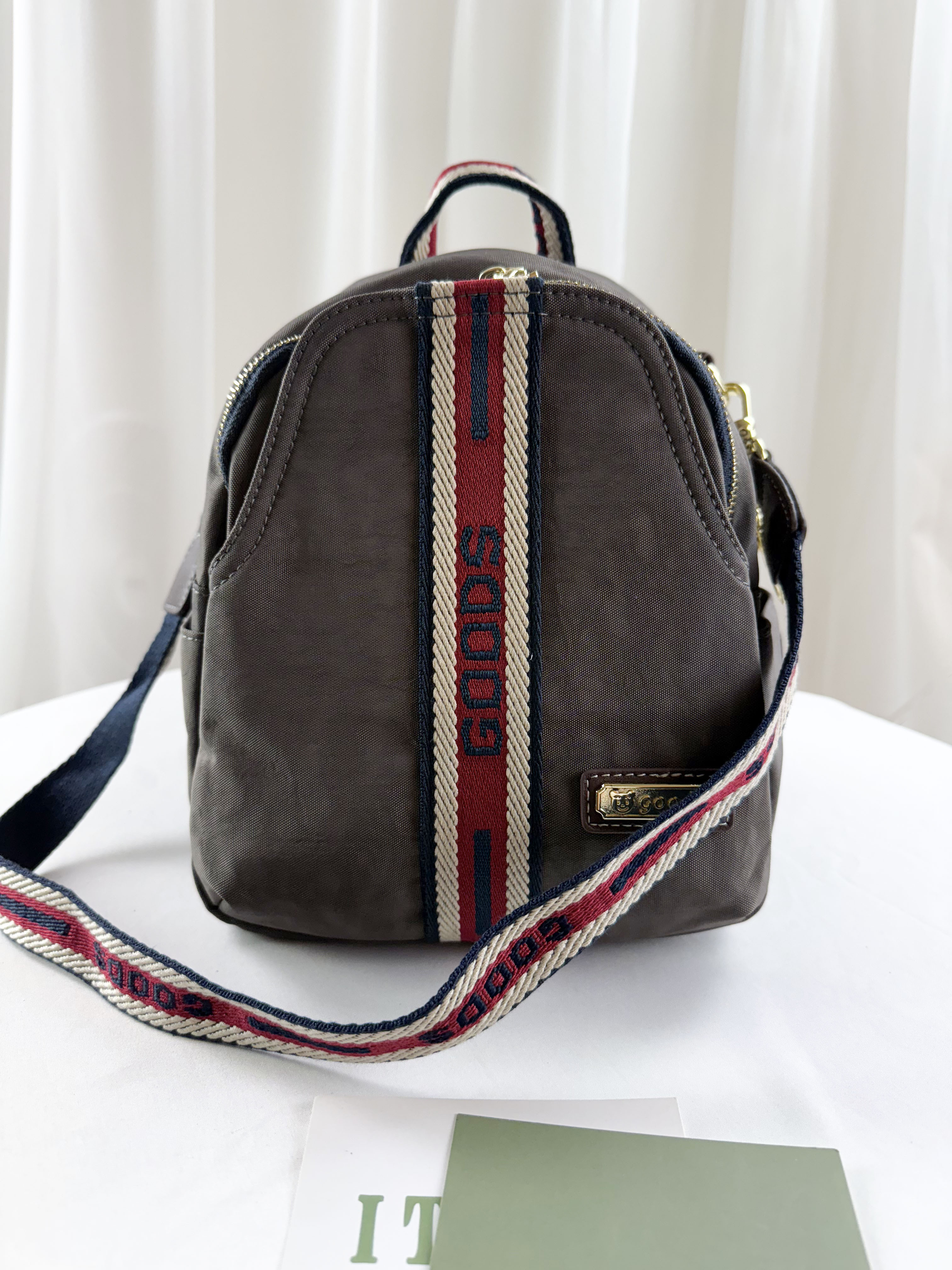 GOODS 織帶咖水洗紋迷你後背包 / 側背包  #2752