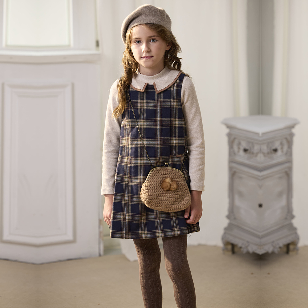 PIPPY 經典格紋棉質背心裙洋裝 藍