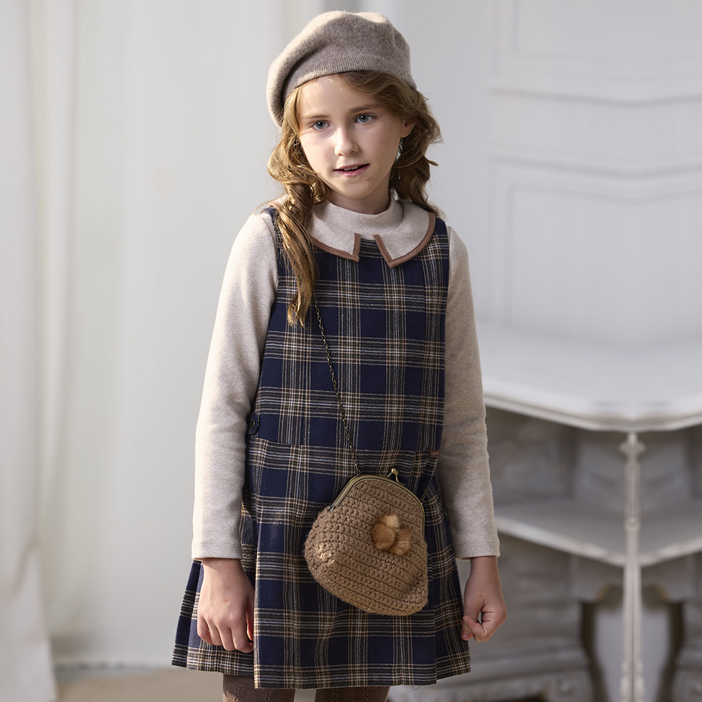 PIPPY 經典格紋棉質背心裙洋裝 藍