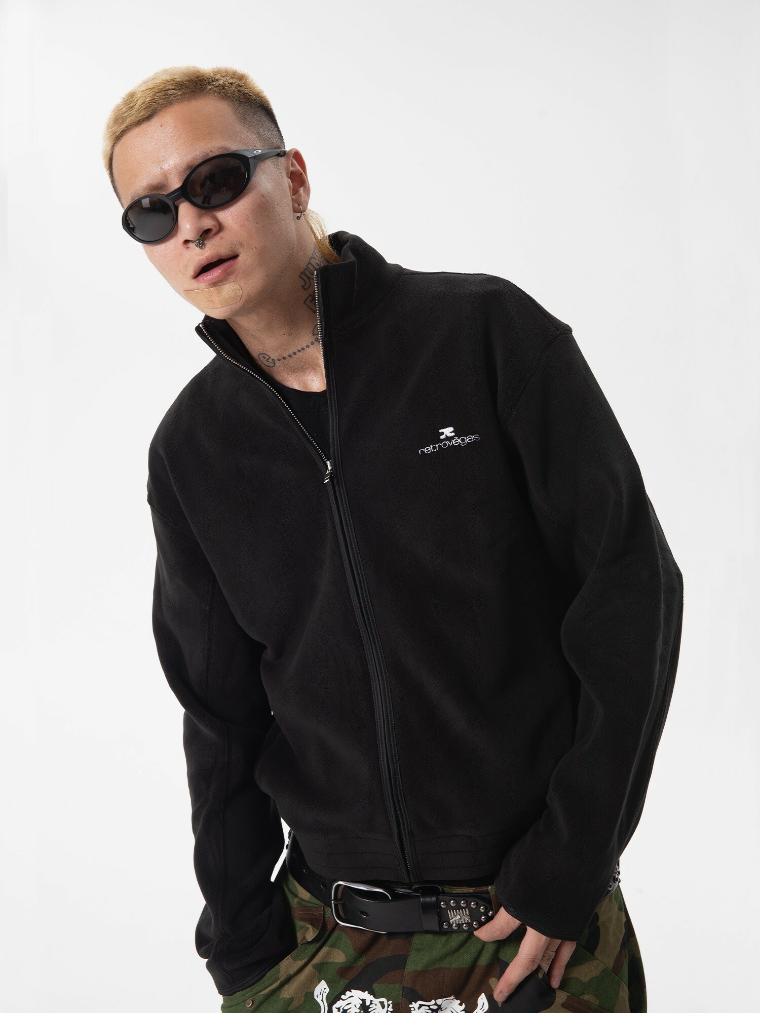 RTVG 雙面搖粒絨 簡約 立領拉鍊夾克 黑色