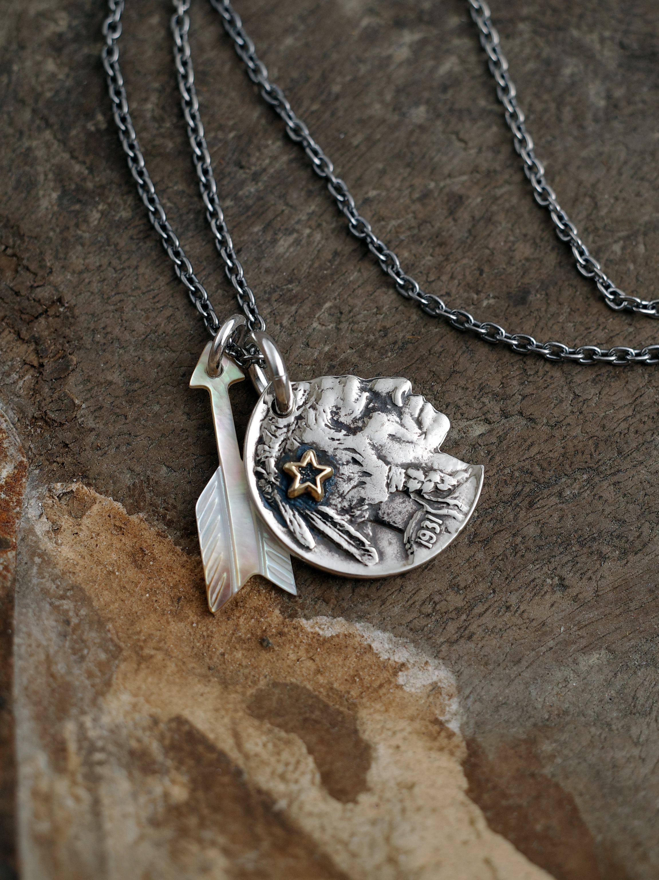 North Works 銀幣印地安金星箭頭項鍊 N-674