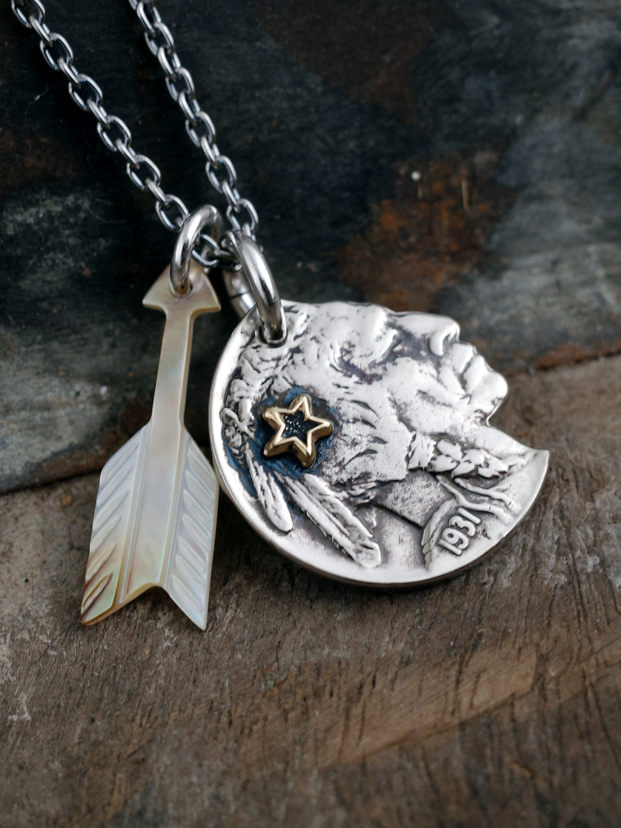 North Works 銀幣印地安金星箭頭項鍊 N-674