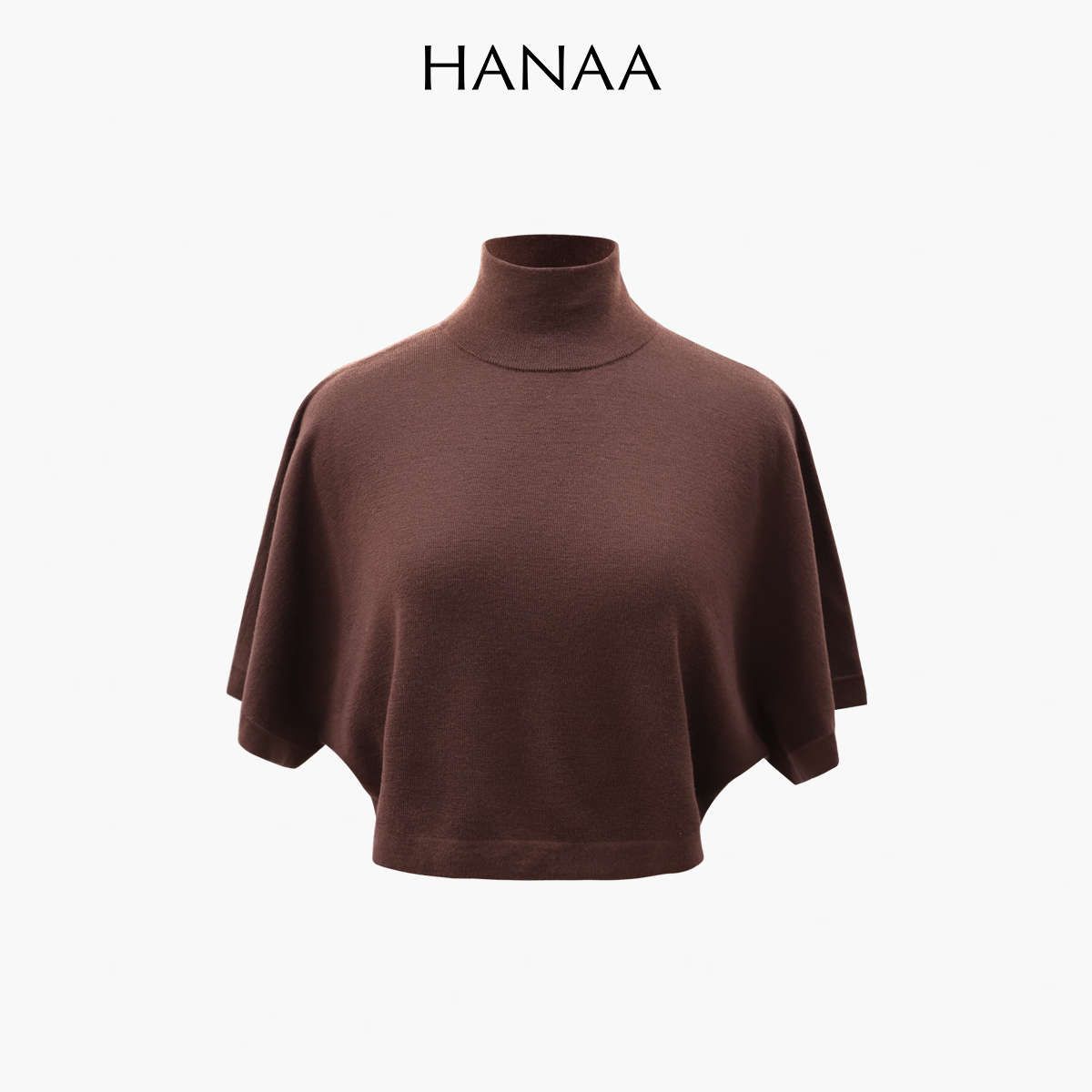 HANAA 新款純羊毛法式高領針織斗篷短款上衣