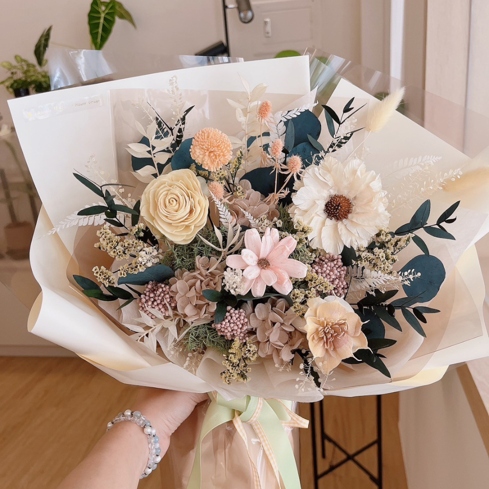 陽光森林太陽花束乾燥花束 羽毛太陽花