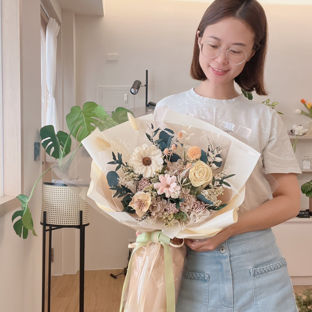 陽光森林太陽花束乾燥花束 羽毛太陽花