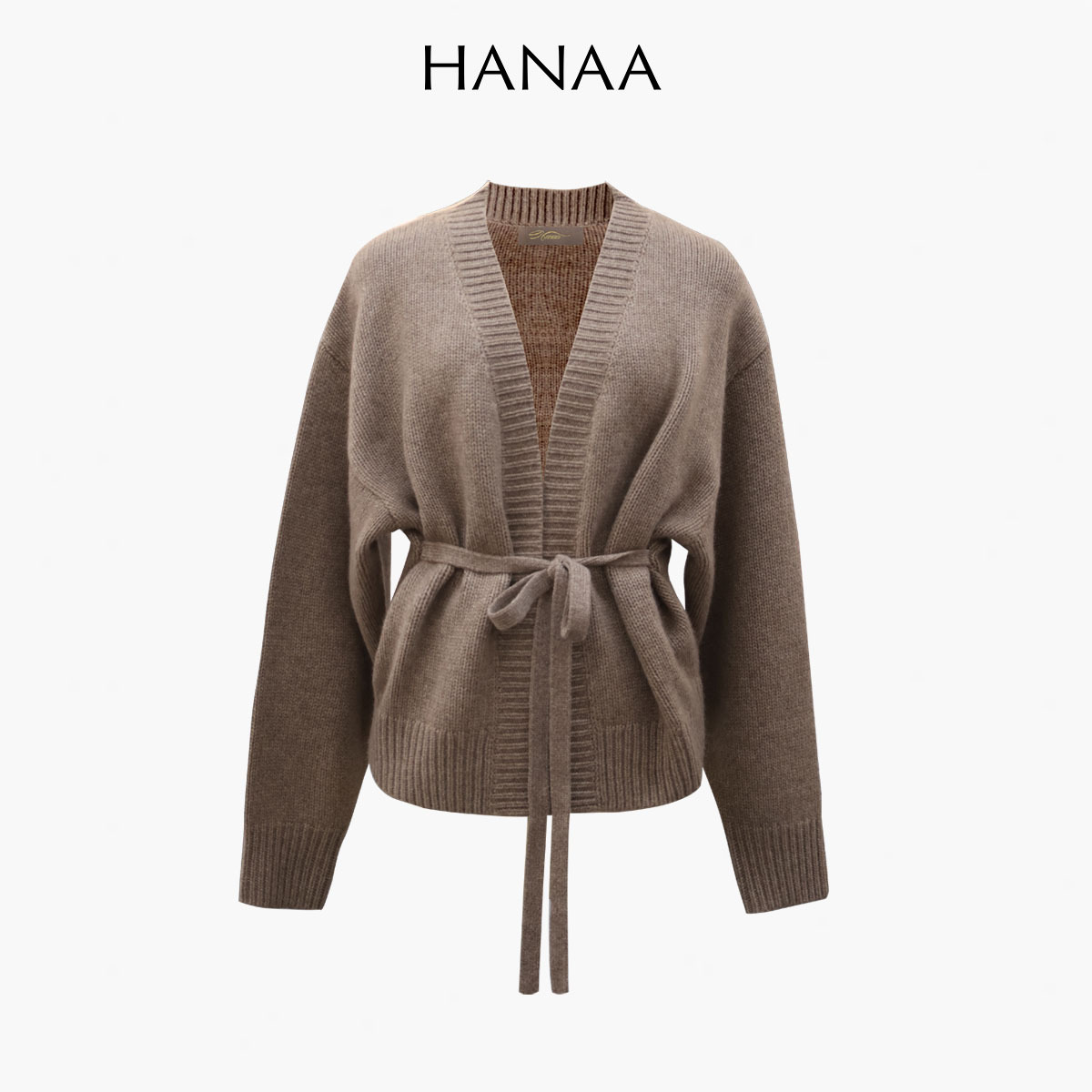 HANAA 秋冬新款純羊絨繫帶收腰毛衣針織開衫及休閒中低腰針織闊腿褲