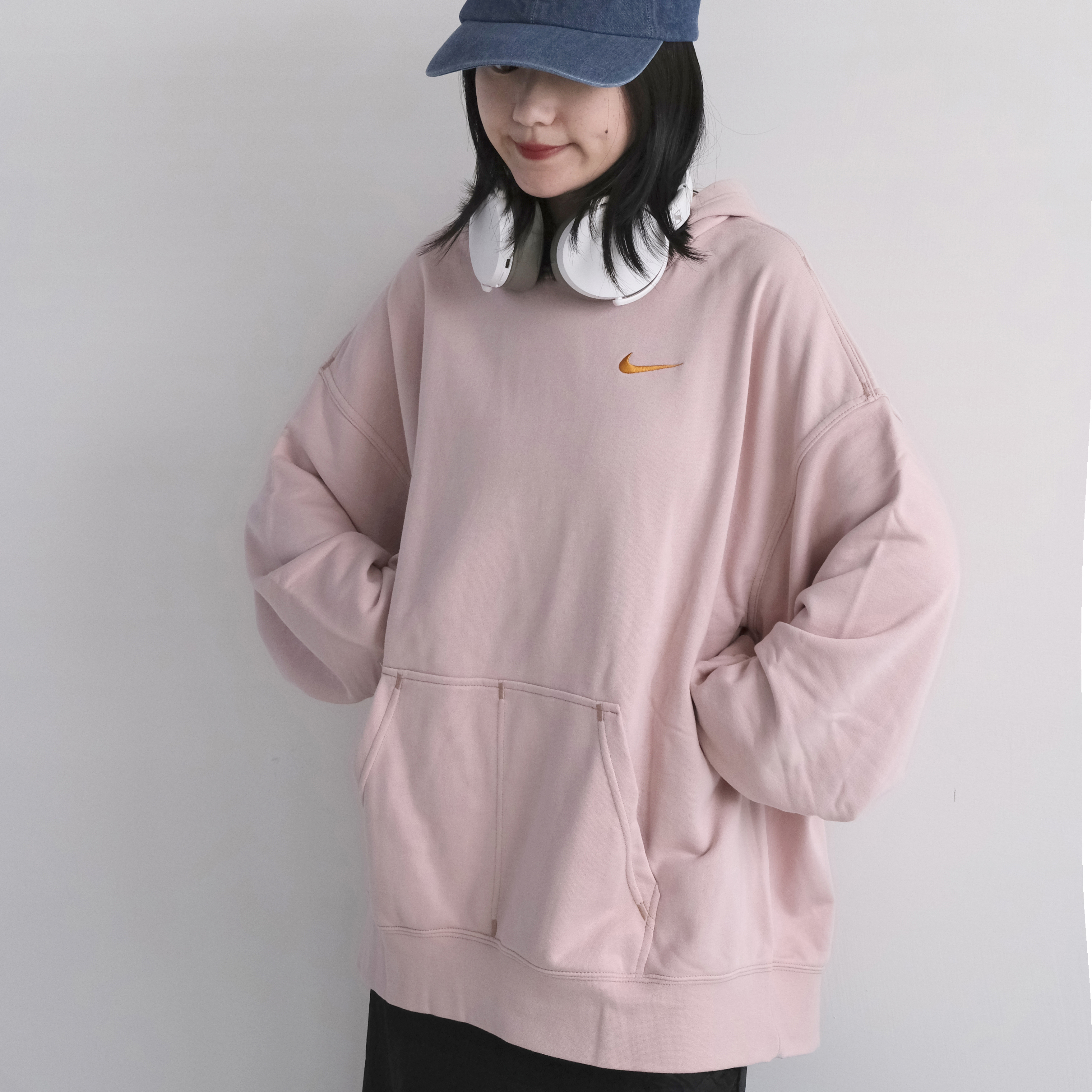 現貨┃女款 男女可穿 NIKE NSW SWOOSH OVERSIZED 黑白 粉色 米白 咬標 反車線 毛巾布 縫線 帽T