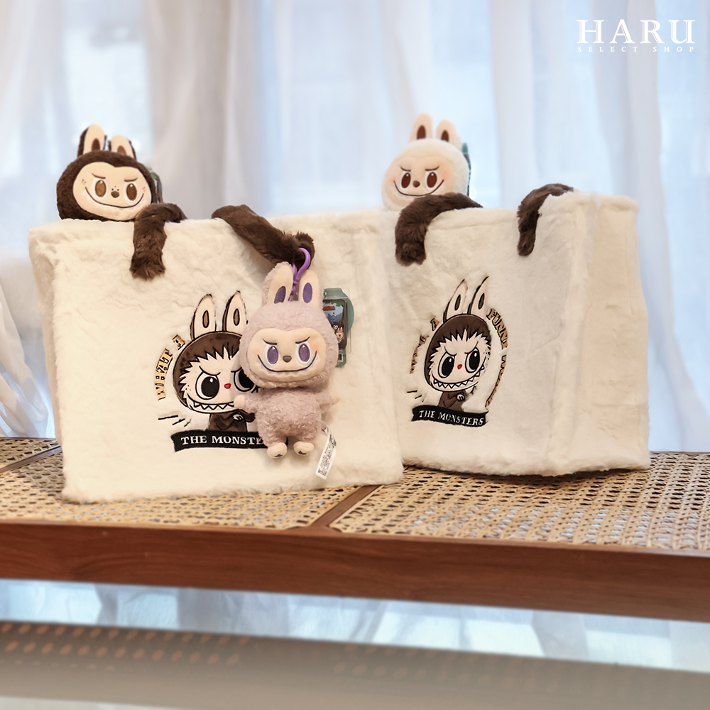 🎪樂園限定🎪 POP MART POPMART 泡泡瑪特 LABUBU 拉布布 白色毛絨絨 燈芯絨 托特包 肩背包