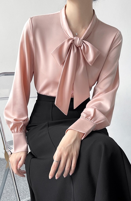 寬綁帶絲緞雪紡襯衫 三色