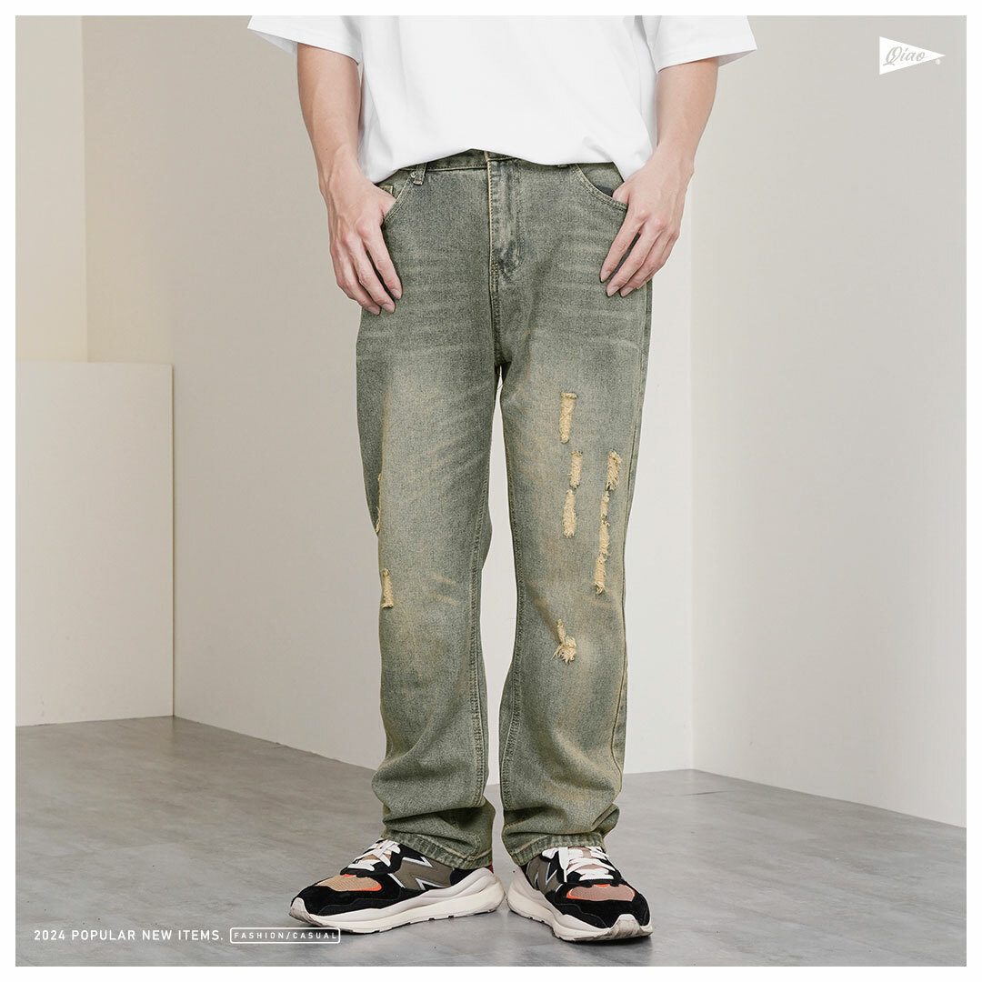 Jeans - 復古特殊洗色 直筒牛仔長褲