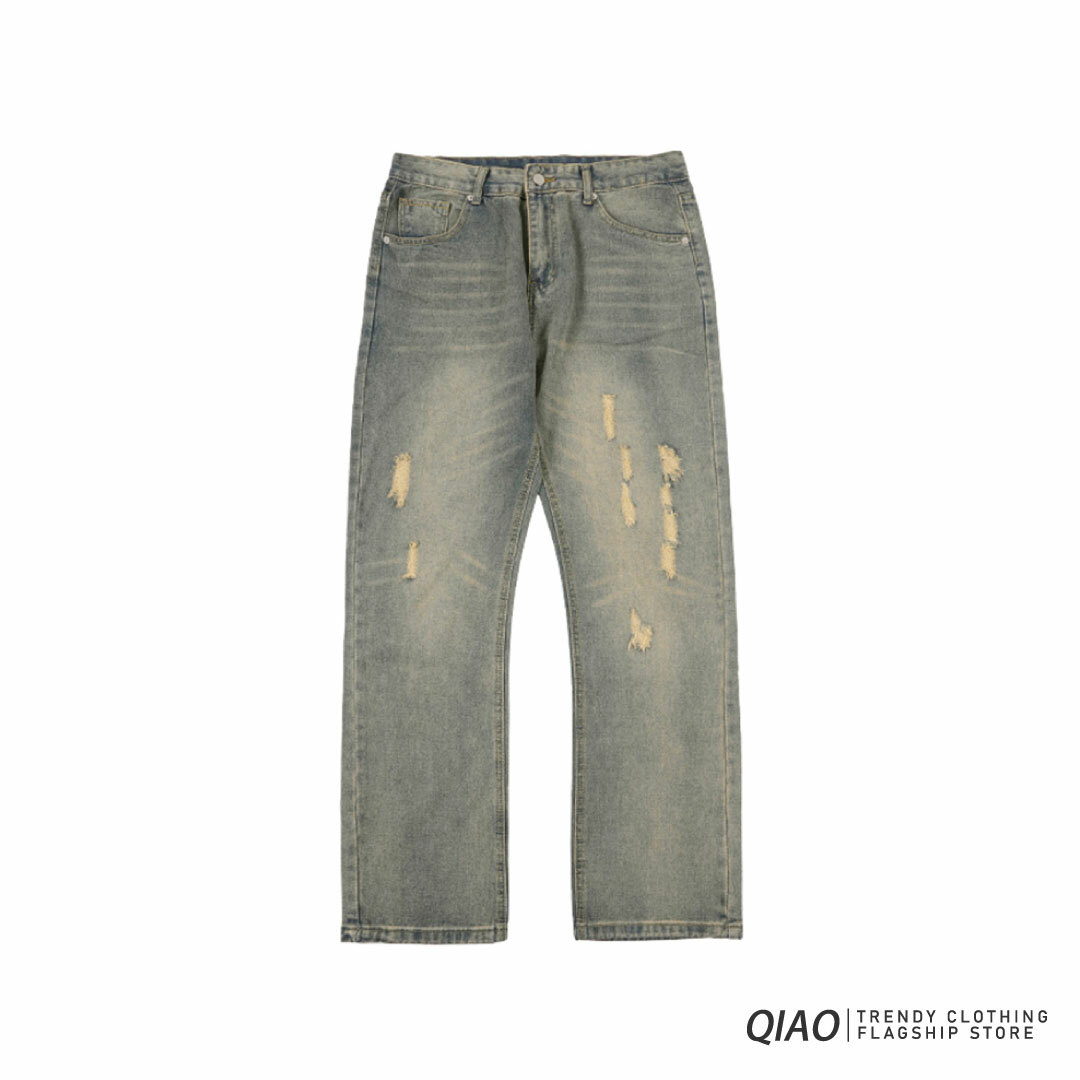 Jeans - 復古特殊洗色 直筒牛仔長褲