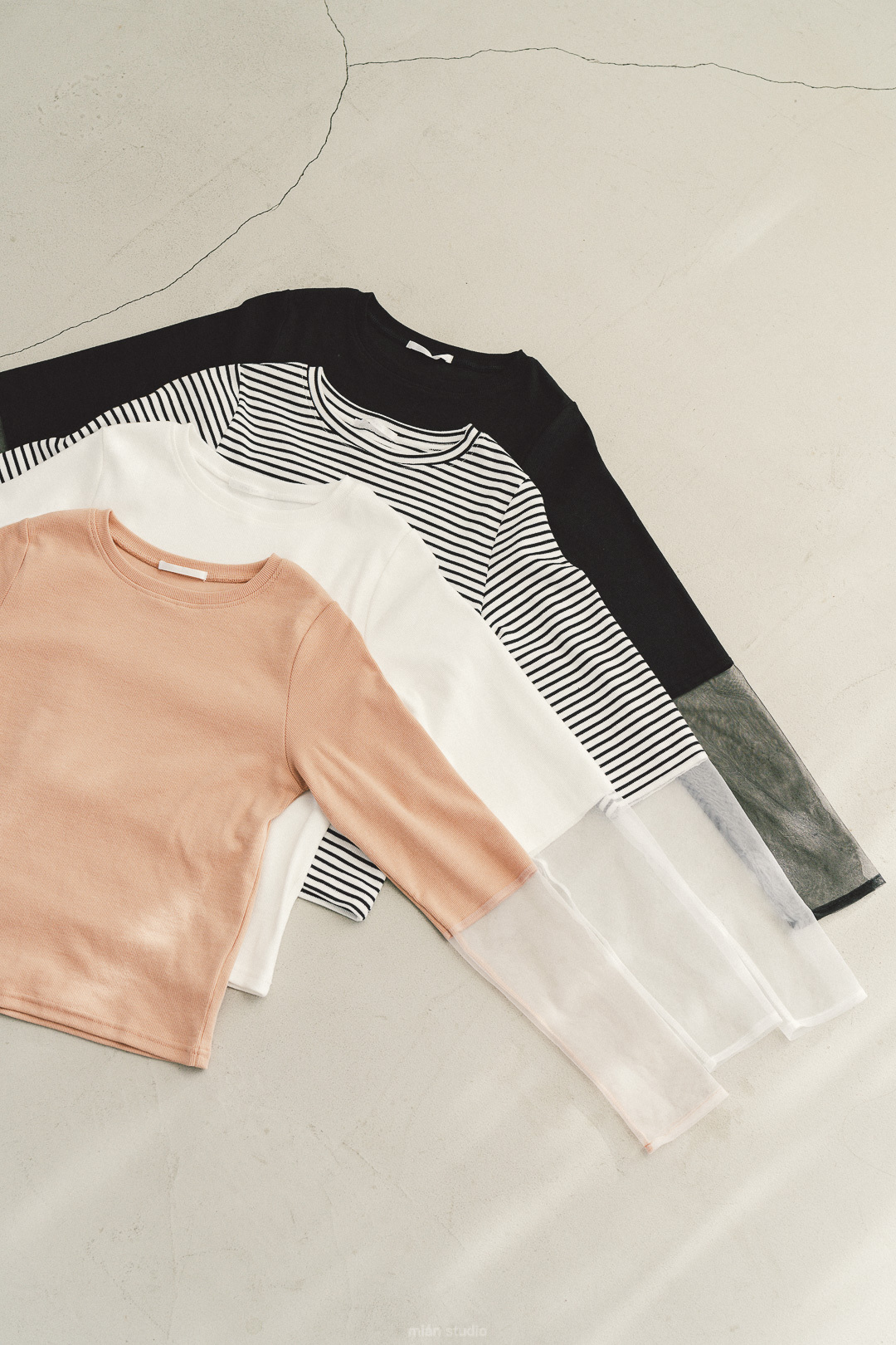 透明袖羅紋上衣(四色)