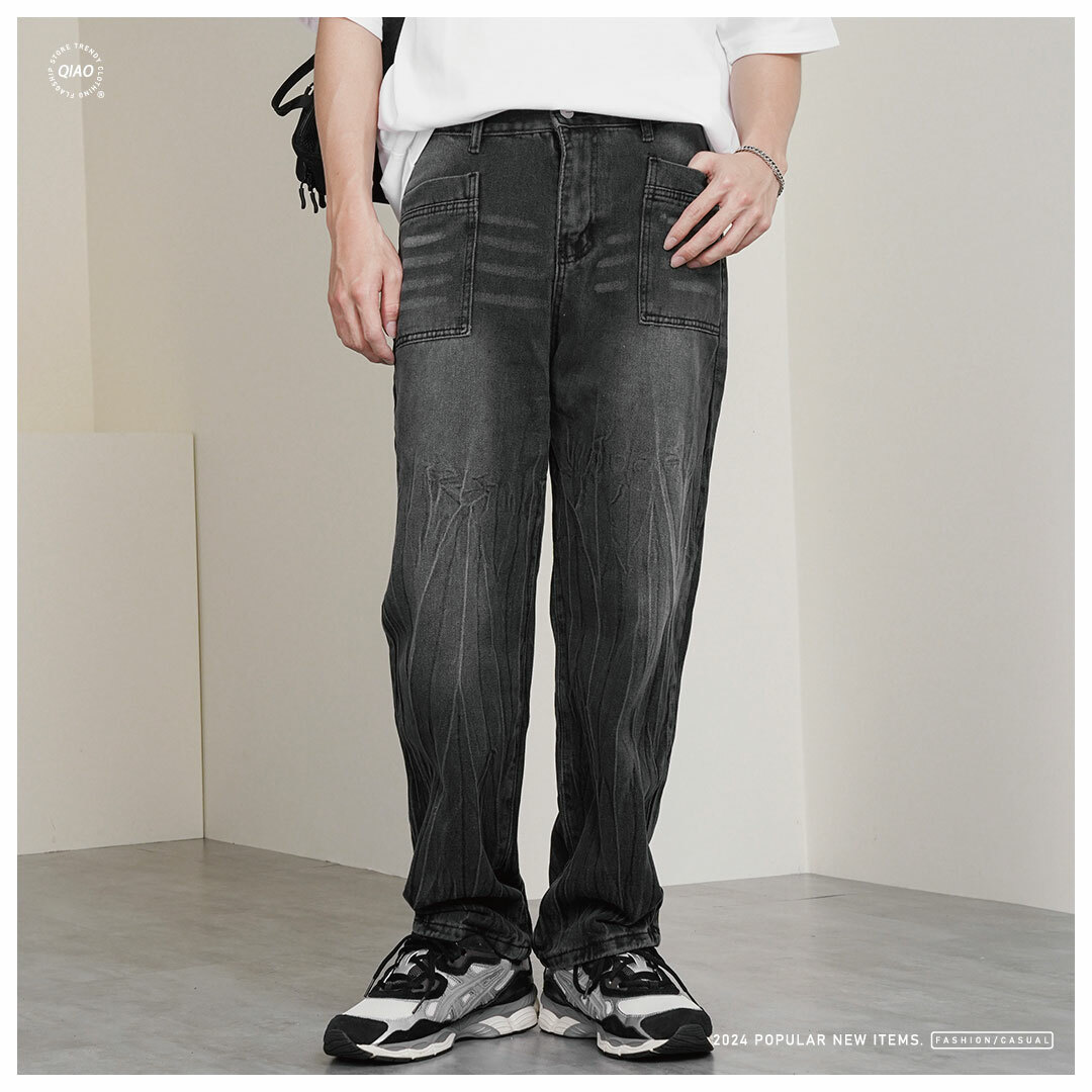 Jeans - 暗黑水紋 黑色牛仔褲