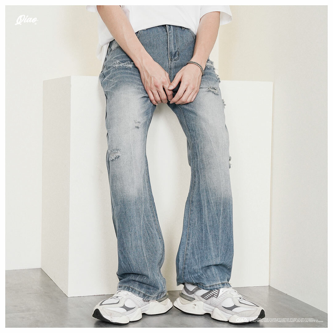 Jeans - 幾何刷破 復古喇叭褲 牛仔褲