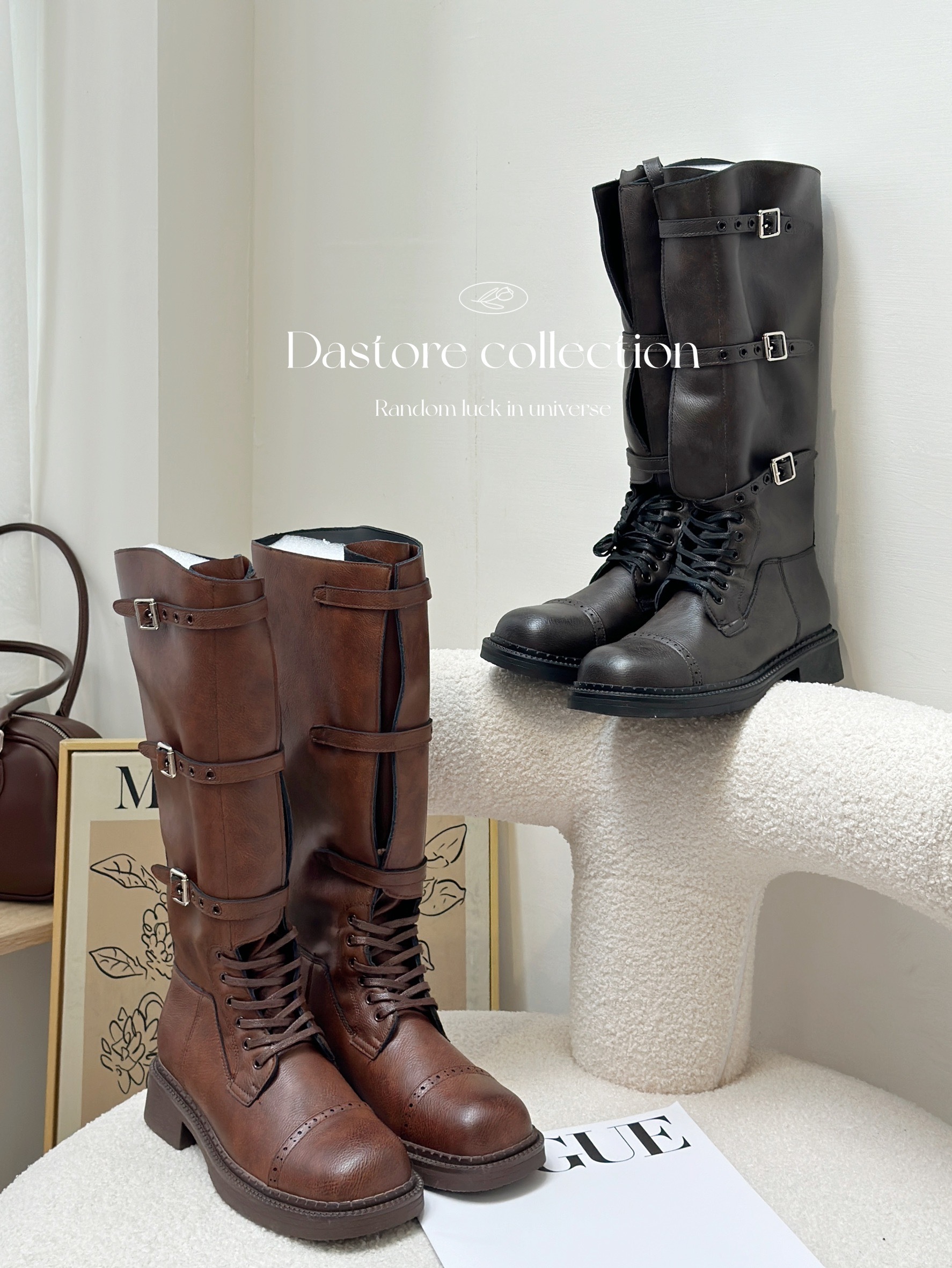 復古MIU風皮帶長靴/二色