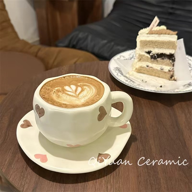 《5159》可愛小清新手捏不規則陶瓷馬克杯碟組
