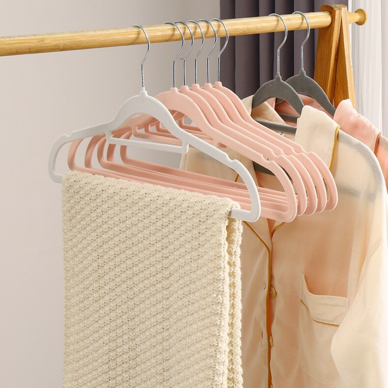 《5160》簡約素面植絨防滑衣架組(5入)