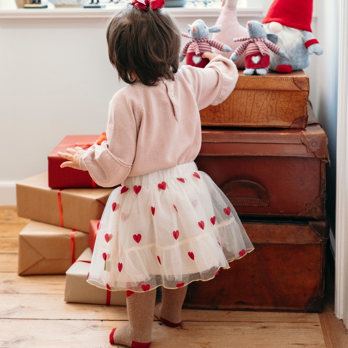 〖 Hust & Claire 〗米色愛心點點澎裙