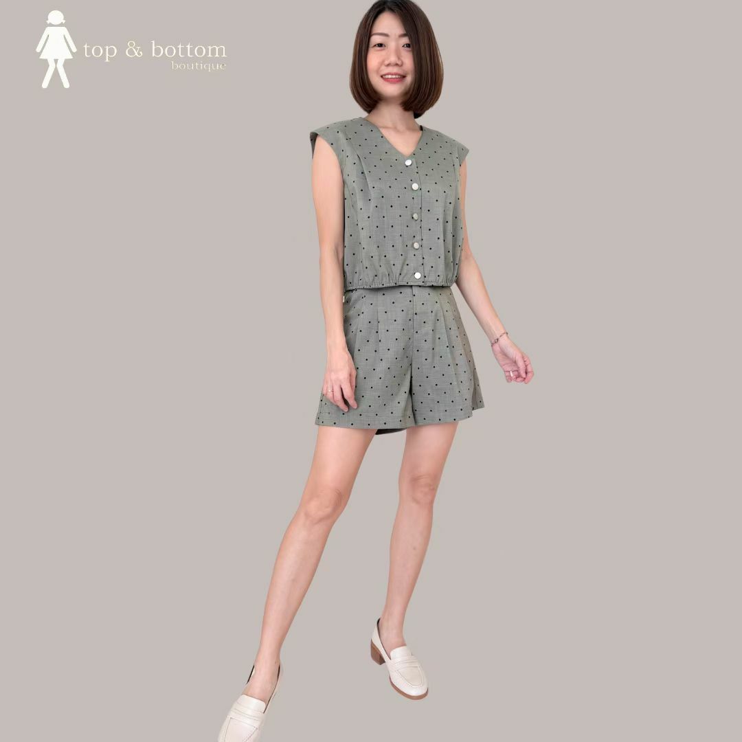POLKA DOT V NECK BLOUSE & SHORTS SET SUIT