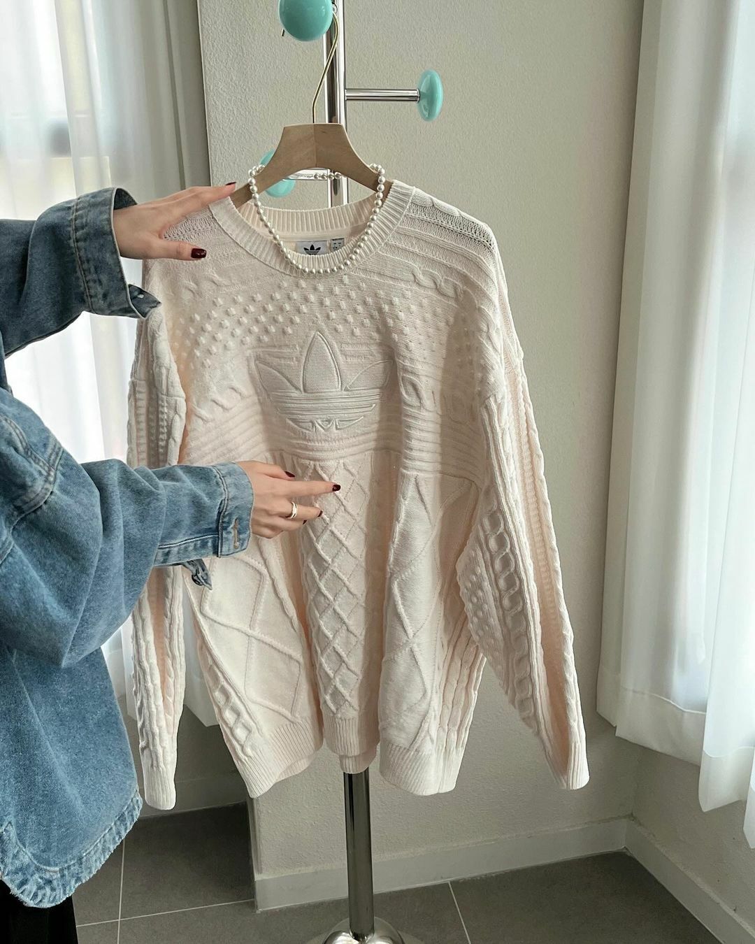 Adidas 70s Trefoil Sweater 奶油色 白色 毛衣 針織 長袖 JN8318