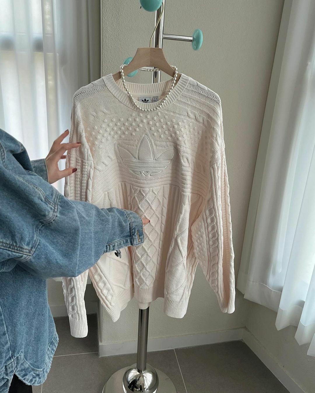 Adidas 70s Trefoil Sweater 奶油色 白色 毛衣 針織 長袖 JN8318