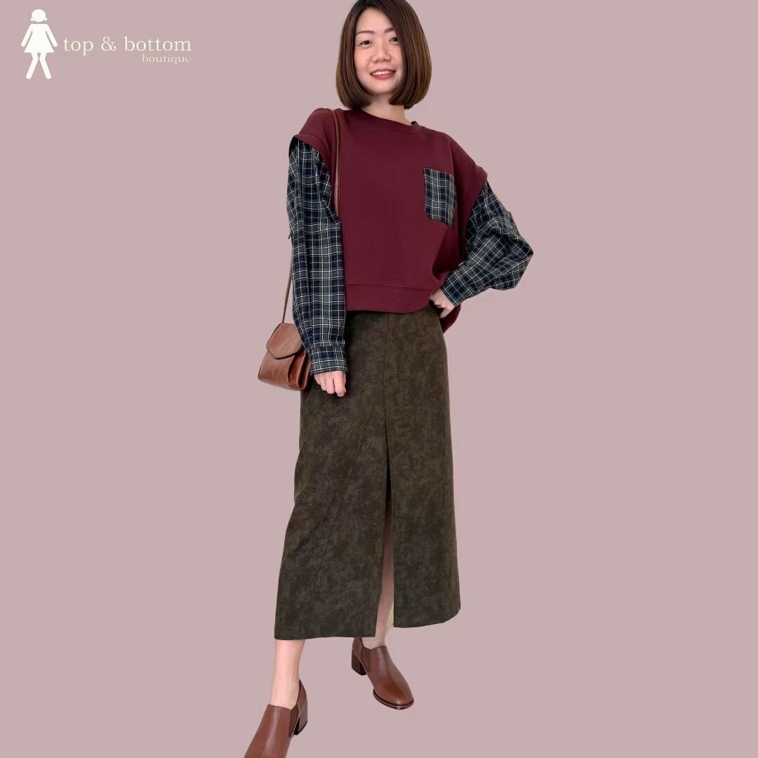 HIGH WAISTED CORDUROY LONG PENCIL SKIRT