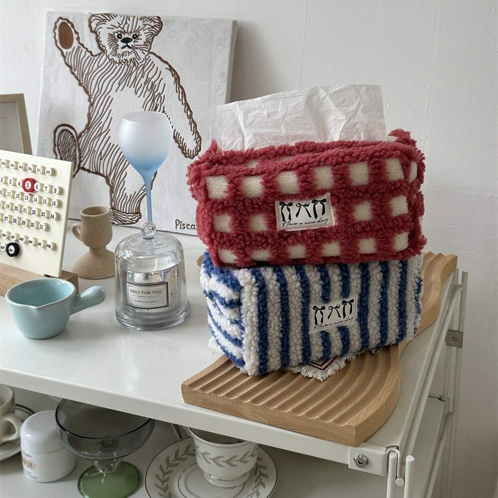 《5164》秋冬氛圍蝴蝶結條格紋毛絨面紙套