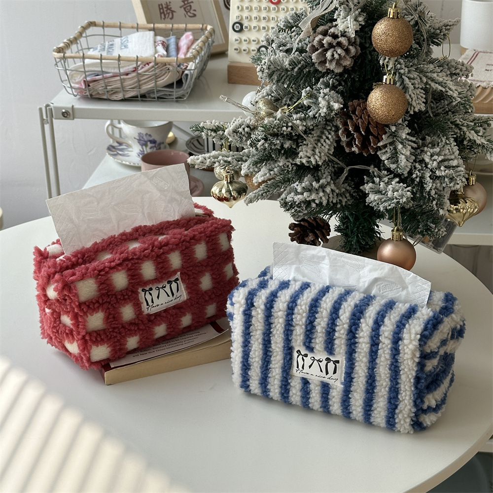 《5164》秋冬氛圍蝴蝶結條格紋毛絨面紙套