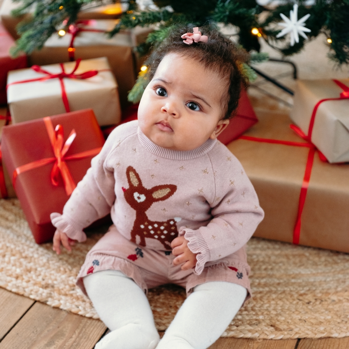 〖 Hust & Claire 〗粉色愛心小鹿寶寶針織上衣