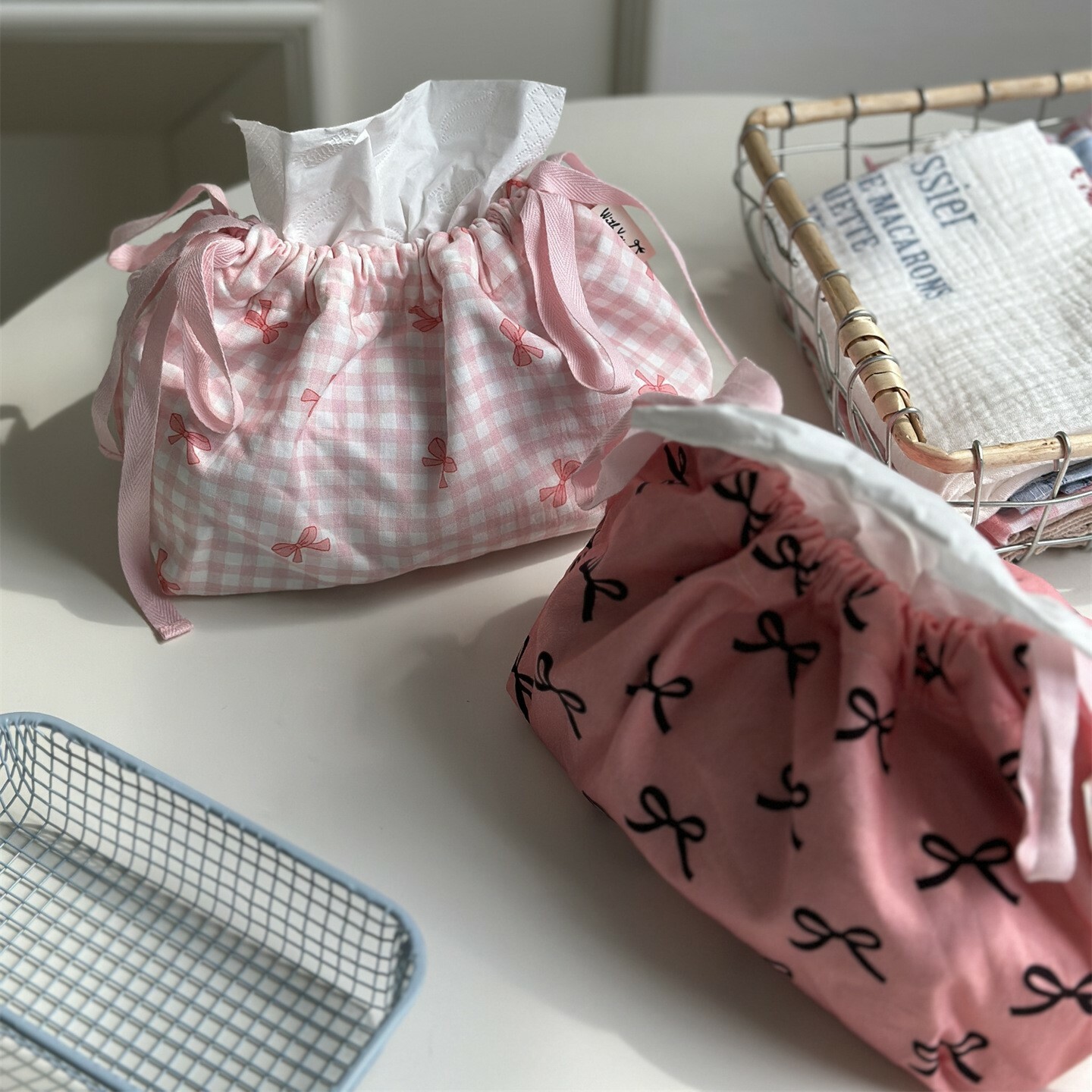 《5165》氣質粉紅少女蝴蝶結抽繩面紙套