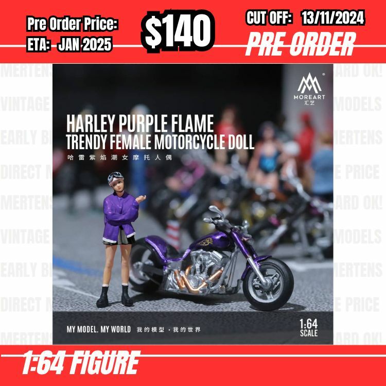 PO-$140 * Moreart * 1:64 Figure - Harley Purple Flame Trendy Female Motocycle Doll [OD05/11]