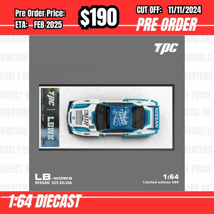 PO-$190 * Time Micro * 1:64 Nissan S15 Silvia Wide Body Blue White [OD05/11]