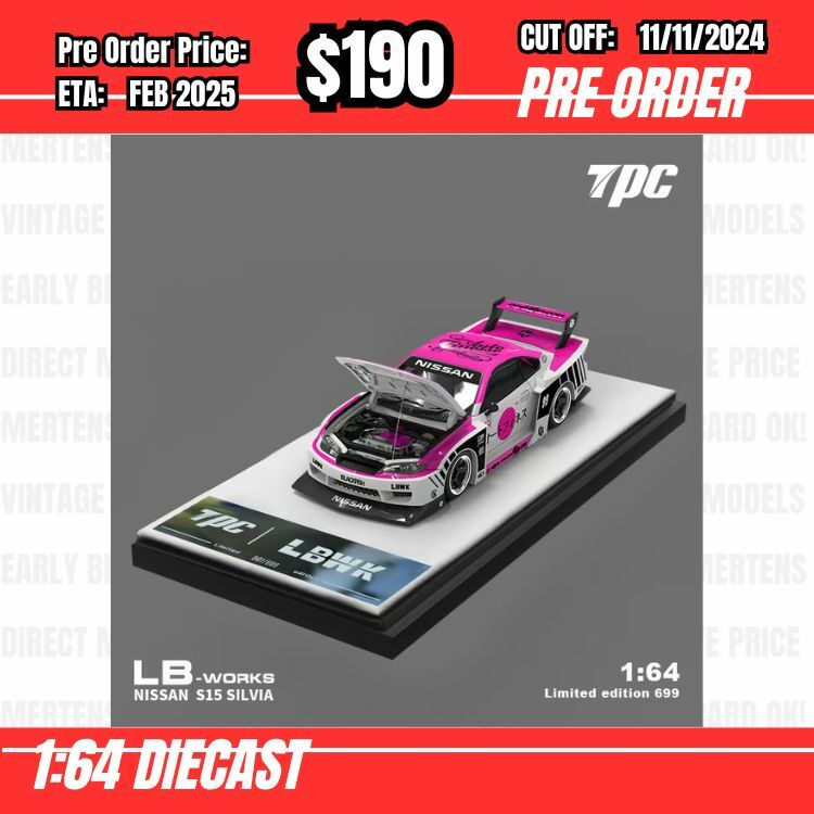 PO-$190 * Time Micro * 1:64 Nissan S15 Silvia Wide Body Pink White [OD05/11]