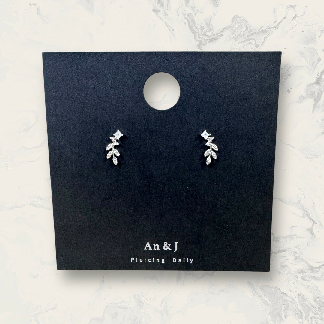 韓國直送-銀針 小方鋯下碎鋯枝葉 鍍14K