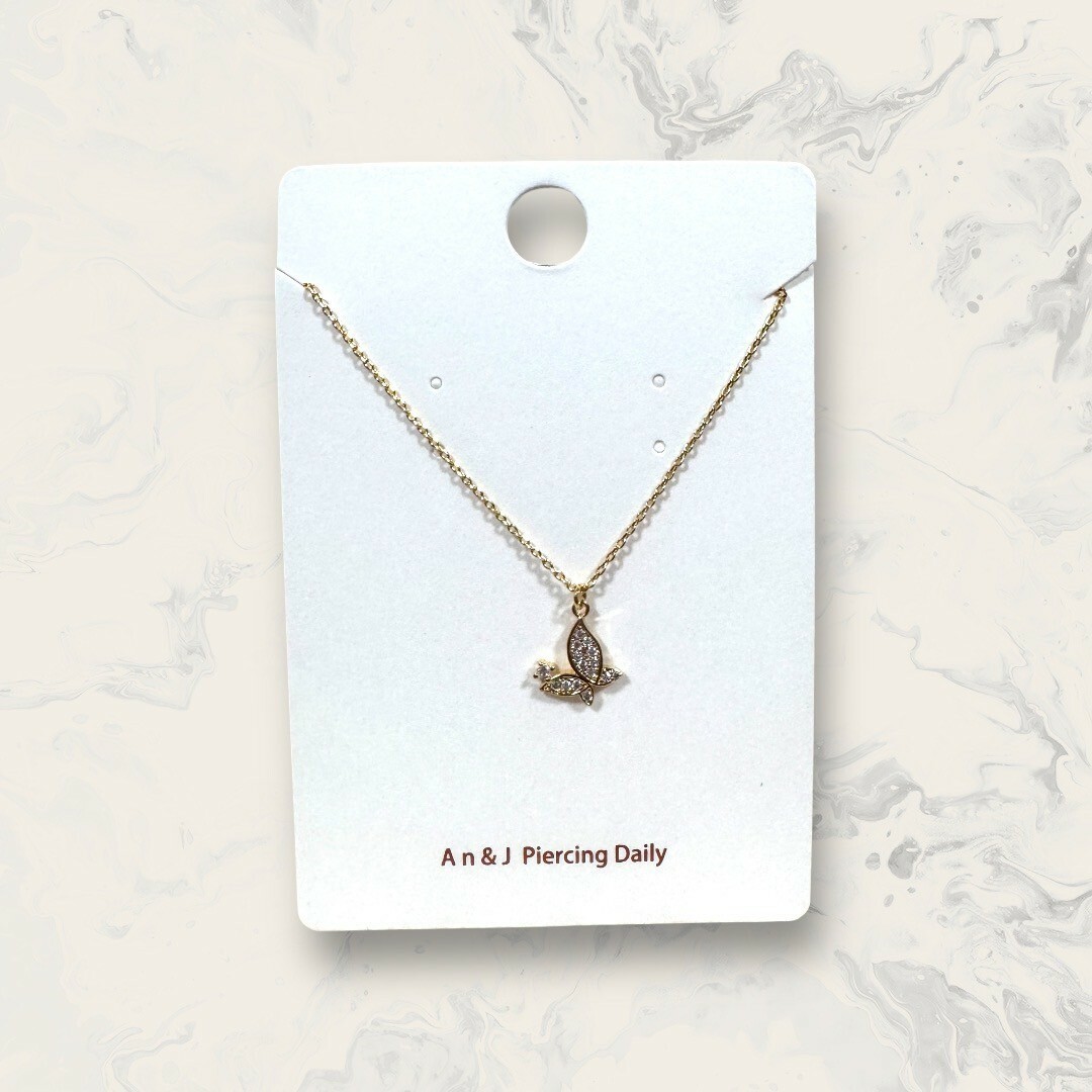 韓國直送項鍊 金框滿鋯蝴蝶上小鋯 鍍14K